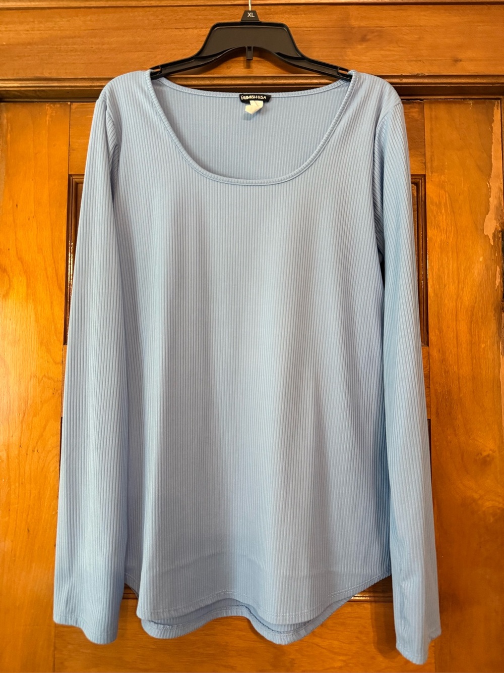 HEIMISH USA Ribbed Scoop Neck Long-Sleeve Top in Light Blue